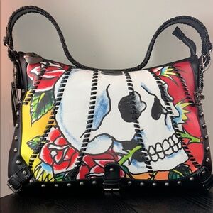 Ed Hardy Skull & Roses Shoulder Bag - Black, Red, Yellow, White